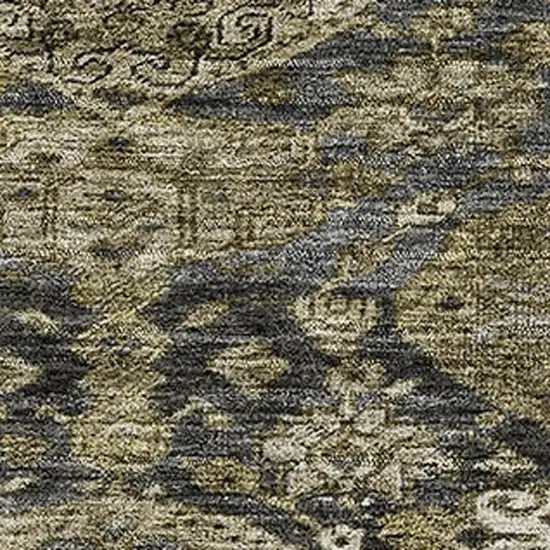 Charcoal And Gray Damask Washable Area Rug With UV Protection Photo 2