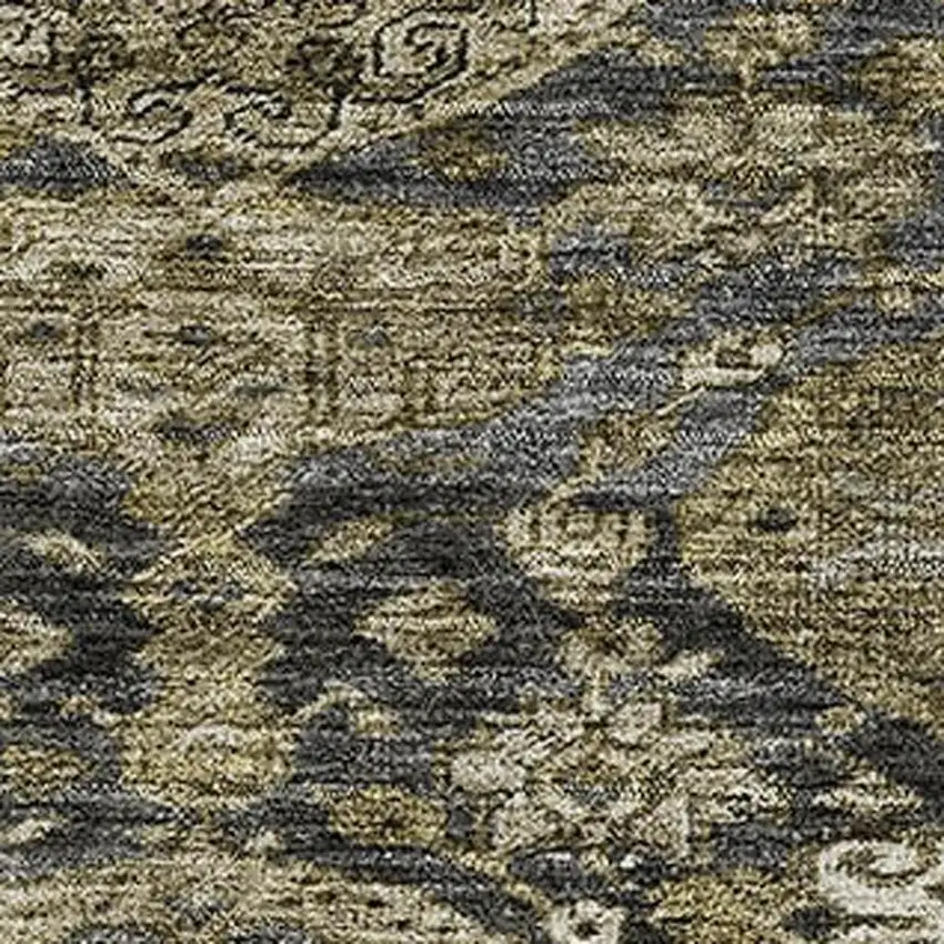 Charcoal And Gray Damask Washable Area Rug With UV Protection Photo 2