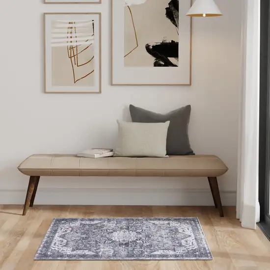 Charcoal And Gray Floral Distressed Area Rug Photo 6