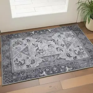 Photo of Charcoal And Gray Floral Distressed Area Rug