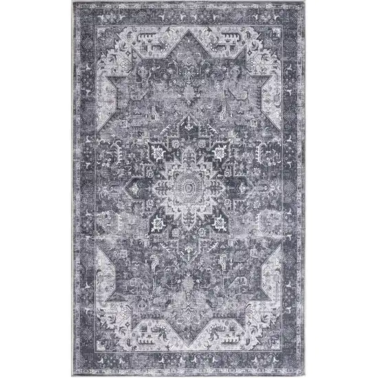 Charcoal And Gray Floral Distressed Area Rug Photo 7