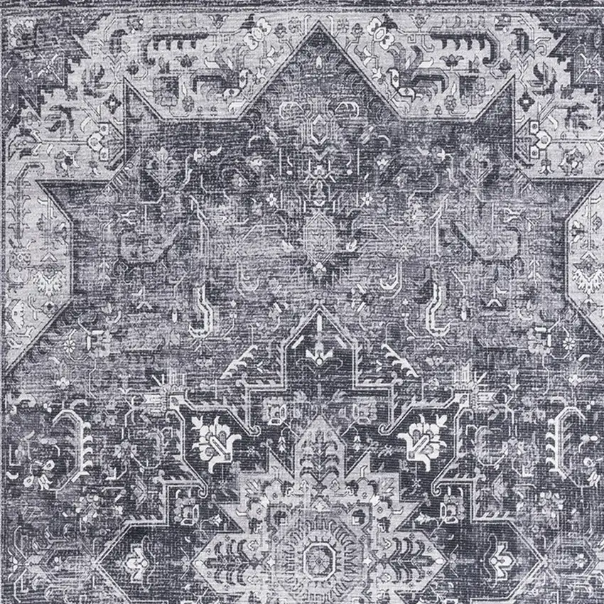 Charcoal And Gray Floral Distressed Area Rug Photo 9