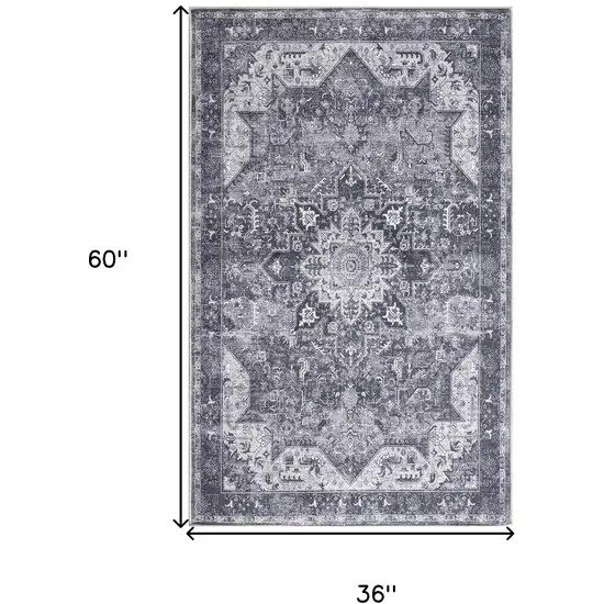 Charcoal And Gray Floral Distressed Area Rug Photo 3