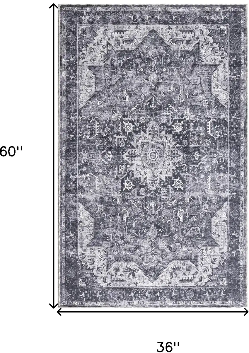 Charcoal And Gray Floral Distressed Area Rug Photo 3