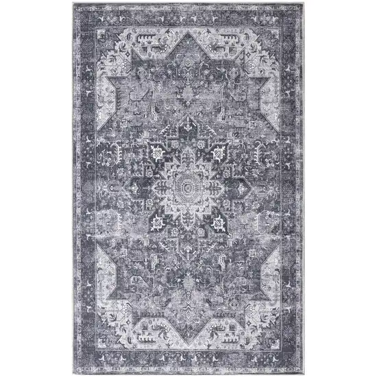 Charcoal And Gray Floral Distressed Area Rug Photo 8