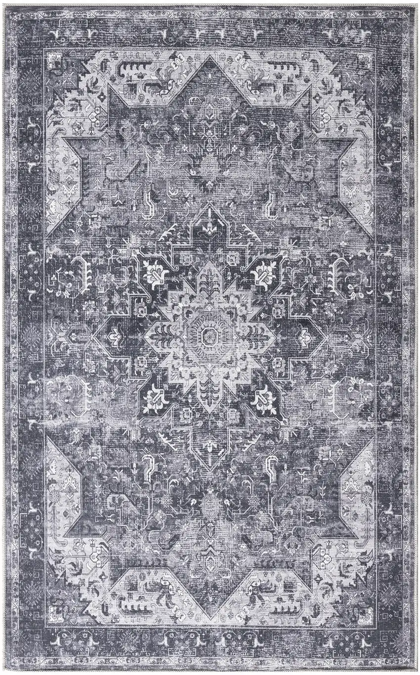 Charcoal And Gray Floral Distressed Area Rug Photo 8