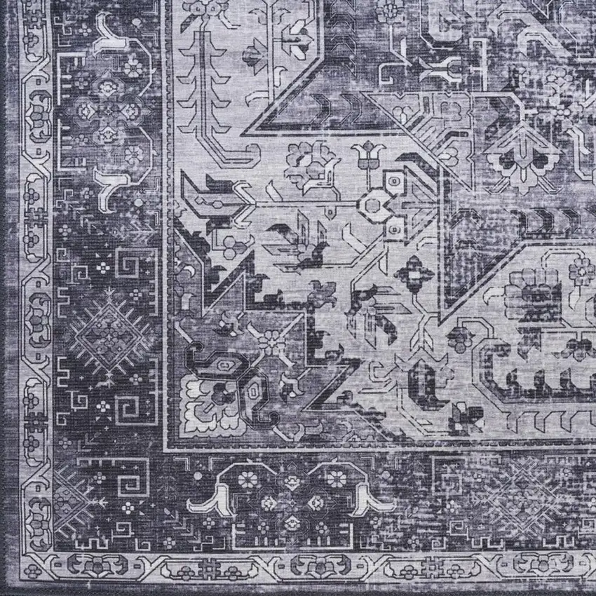 Charcoal And Gray Floral Distressed Area Rug Photo 3
