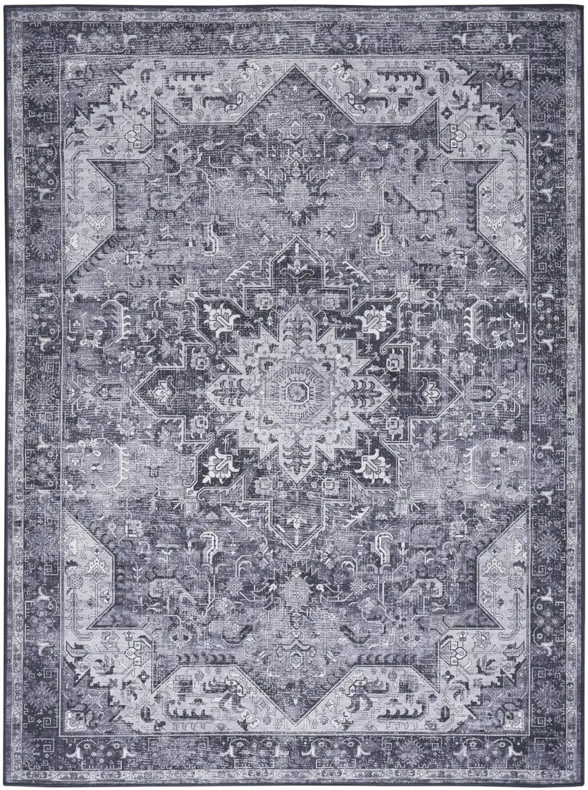 Charcoal And Gray Floral Distressed Area Rug Photo 7