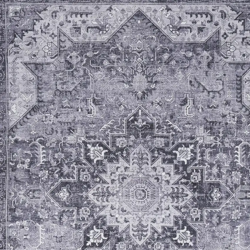 Charcoal And Gray Floral Distressed Area Rug Photo 8