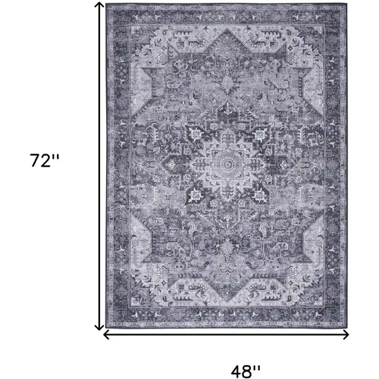 Charcoal And Gray Floral Distressed Area Rug Photo 3