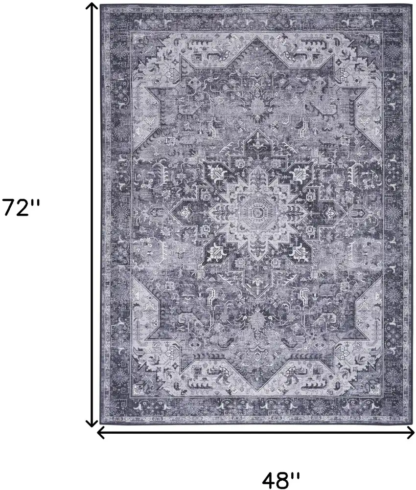 Charcoal And Gray Floral Distressed Area Rug Photo 3