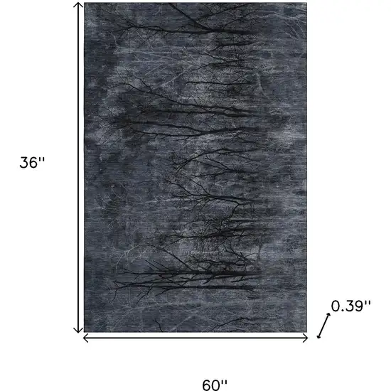 Charcoal And Gray Floral Washable Area Rug With UV Protection Photo 9