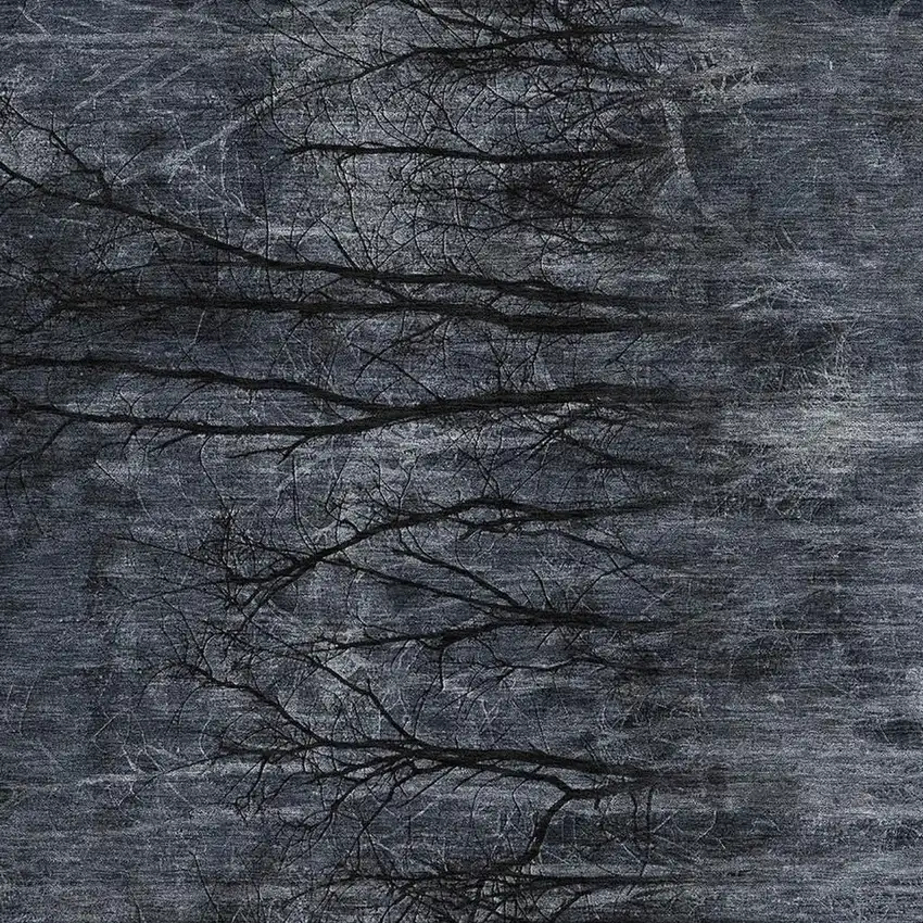 Charcoal And Gray Floral Washable Area Rug With UV Protection Photo 3