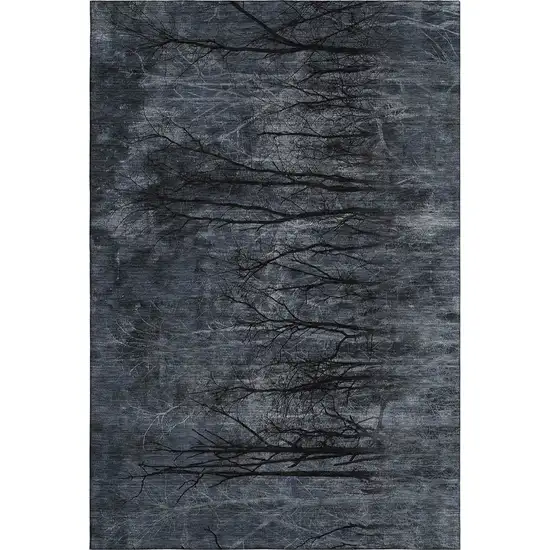 Charcoal And Gray Floral Washable Area Rug With UV Protection Photo 1