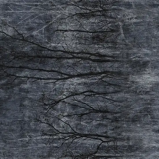 Charcoal And Gray Floral Washable Area Rug With UV Protection Photo 3