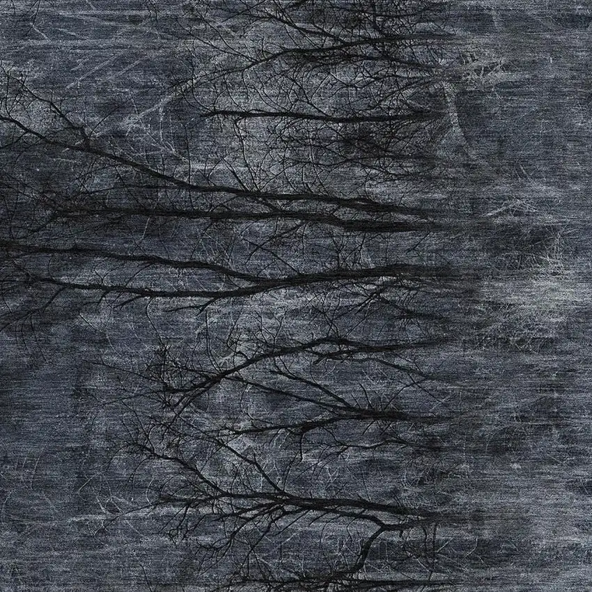 Charcoal And Gray Floral Washable Area Rug With UV Protection Photo 3