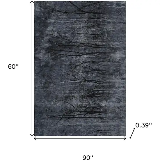 Charcoal And Gray Floral Washable Area Rug With UV Protection Photo 9