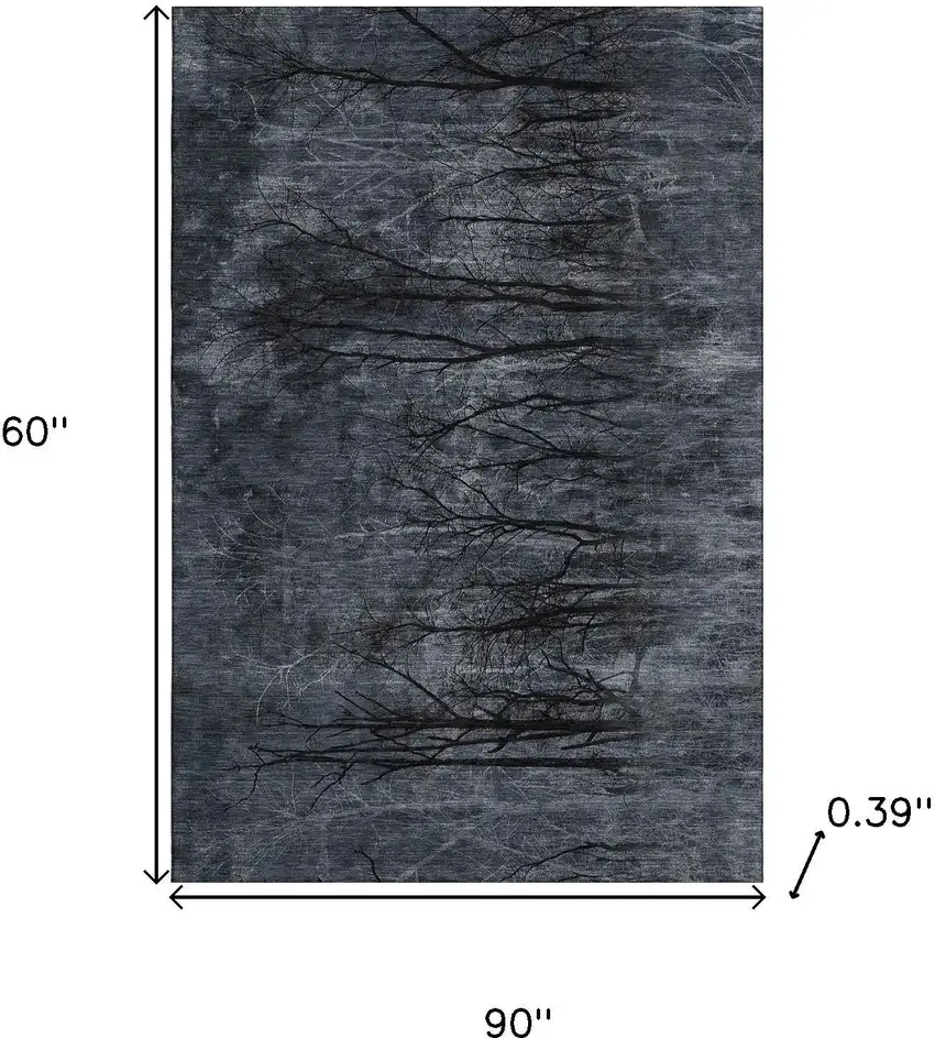 Charcoal And Gray Floral Washable Area Rug With UV Protection Photo 9