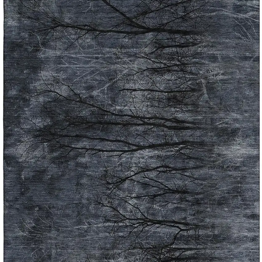 Charcoal And Gray Floral Washable Area Rug With UV Protection Photo 3