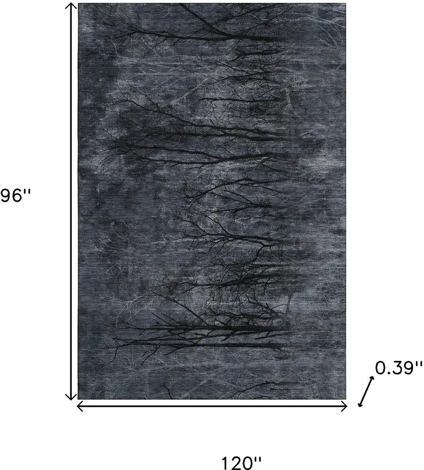 Charcoal And Gray Floral Washable Area Rug With UV Protection Photo 9