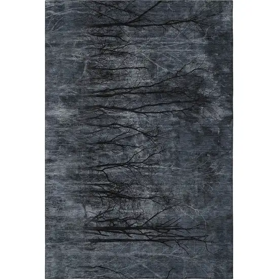 Charcoal And Gray Floral Washable Area Rug With UV Protection Photo 4