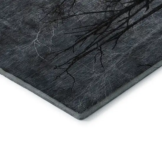 Charcoal And Gray Floral Washable Area Rug With UV Protection Photo 7