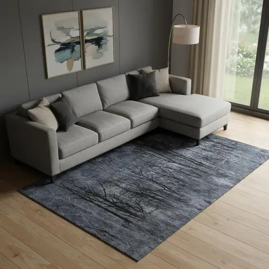 Charcoal And Gray Floral Washable Area Rug With UV Protection Photo 2