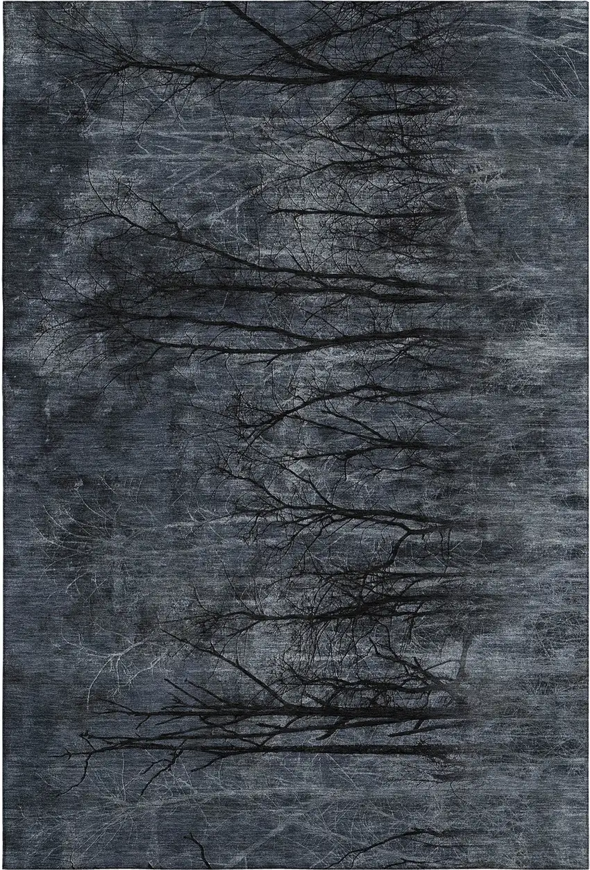 Charcoal And Gray Floral Washable Area Rug With UV Protection Photo 1