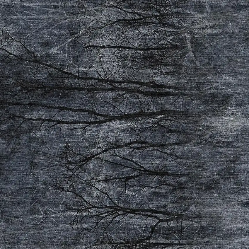 Charcoal And Gray Floral Washable Area Rug With UV Protection Photo 3