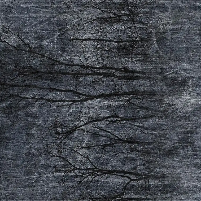 Charcoal And Gray Floral Washable Area Rug With UV Protection Photo 3