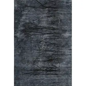 Photo of Charcoal And Gray Floral Washable Area Rug With UV Protection