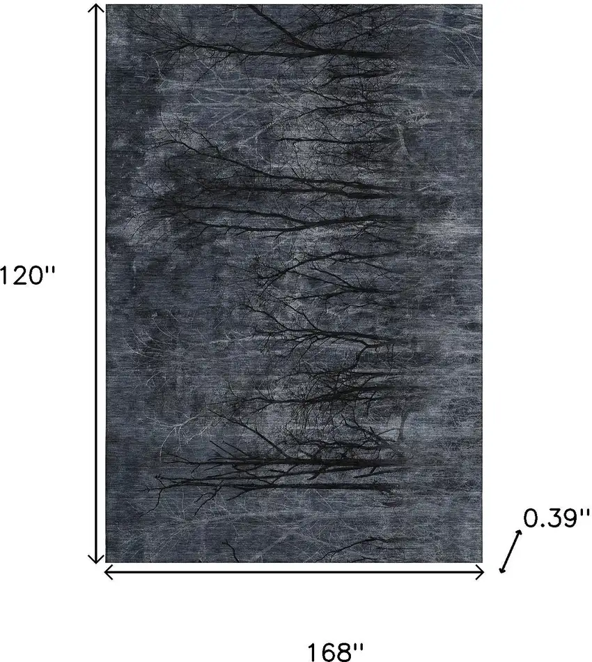 Charcoal And Gray Floral Washable Area Rug With UV Protection Photo 9