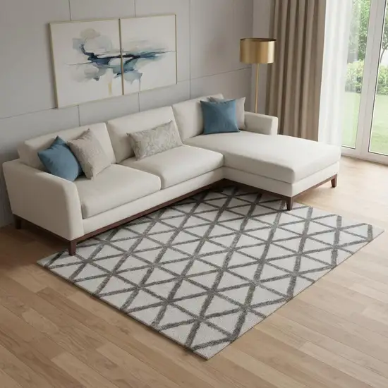 Charcoal And Gray Geometric Shag Area Rug Photo 1