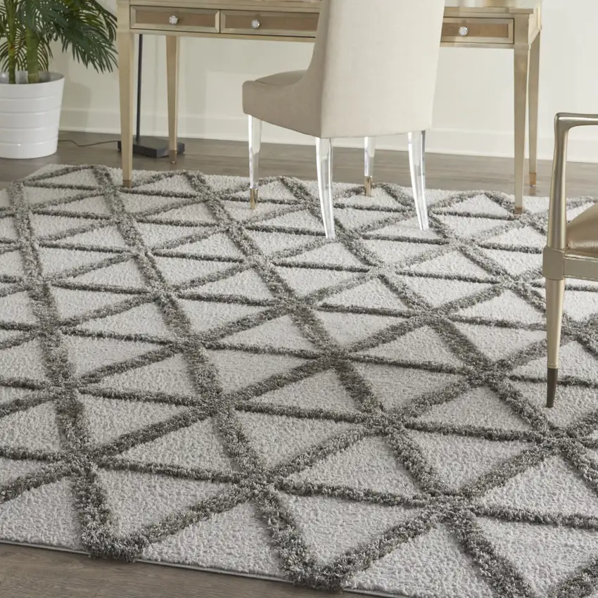 Charcoal And Gray Geometric Shag Area Rug Photo 4