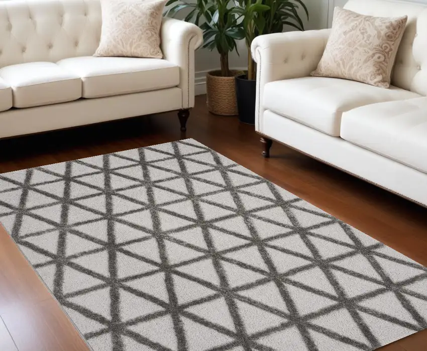 Charcoal And Gray Geometric Shag Area Rug Photo 1
