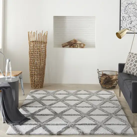 Charcoal And Gray Geometric Shag Area Rug Photo 4