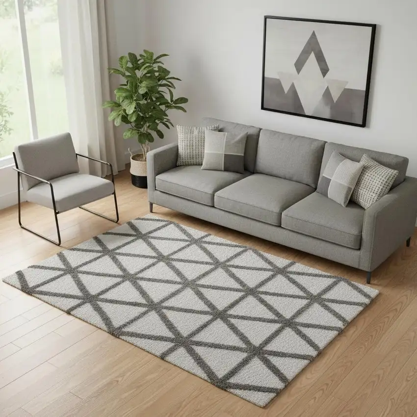 Charcoal And Gray Geometric Shag Area Rug Photo 1