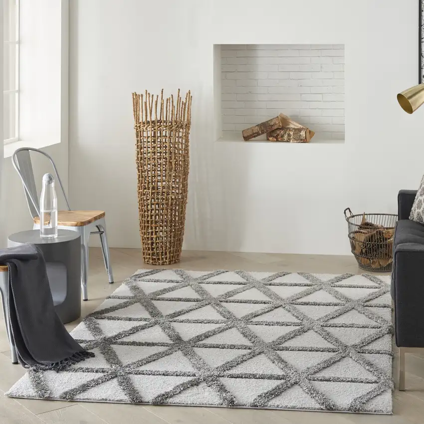 Charcoal And Gray Geometric Shag Area Rug Photo 5
