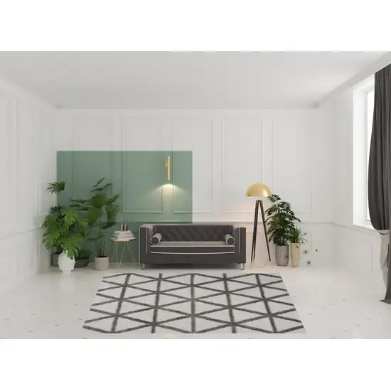 Charcoal And Gray Geometric Shag Area Rug Photo 1