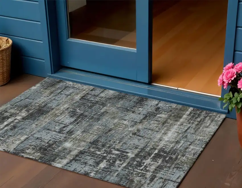 Charcoal And Gray Geometric Washable Indoor Outdoor Area Rug Photo 2