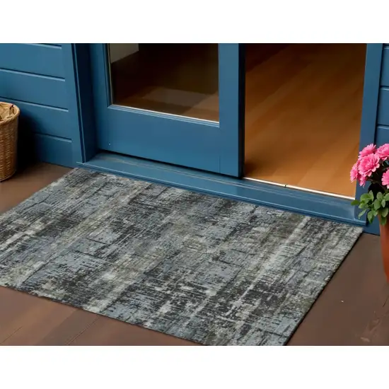 Charcoal And Gray Geometric Washable Indoor Outdoor Area Rug Photo 2