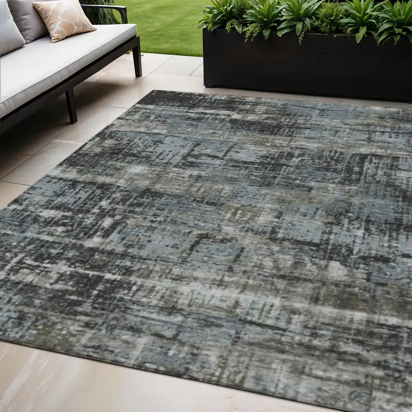 Charcoal And Gray Geometric Washable Indoor Outdoor Area Rug Photo 2