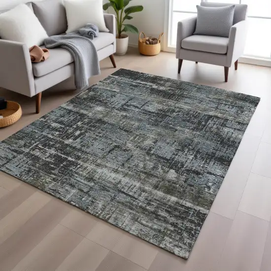 Charcoal And Gray Geometric Washable Indoor Outdoor Area Rug Photo 6
