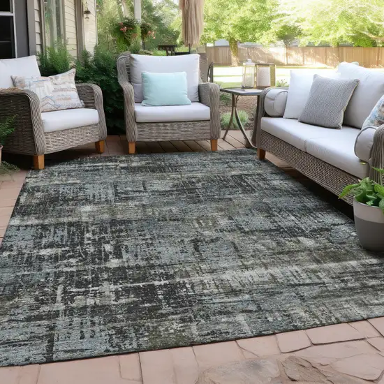 Charcoal And Gray Geometric Washable Indoor Outdoor Area Rug Photo 5