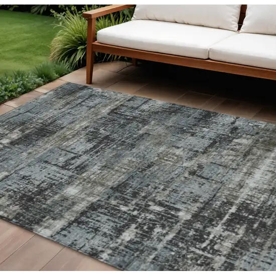 Charcoal And Gray Geometric Washable Indoor Outdoor Area Rug Photo 2