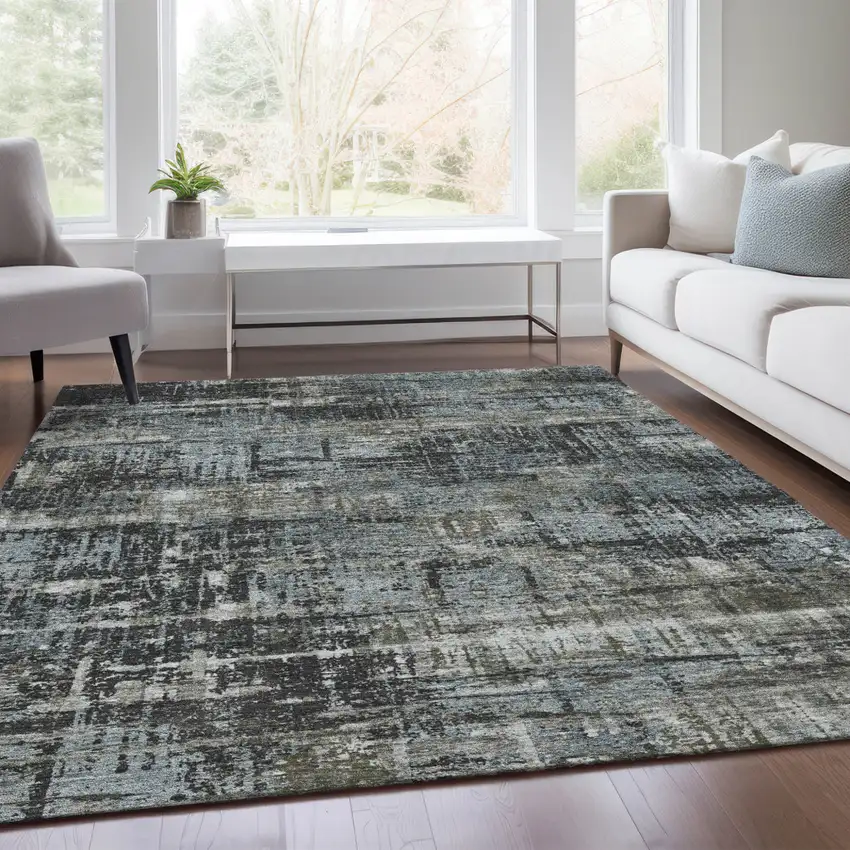 Charcoal And Gray Geometric Washable Indoor Outdoor Area Rug Photo 7