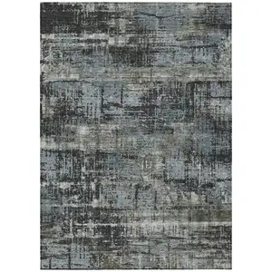 Photo of Charcoal And Gray Geometric Washable Indoor Outdoor Area Rug