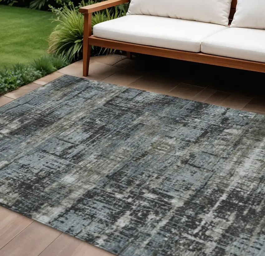 Charcoal And Gray Geometric Washable Indoor Outdoor Area Rug Photo 2