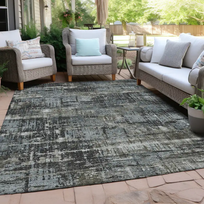 Charcoal And Gray Geometric Washable Indoor Outdoor Area Rug Photo 5
