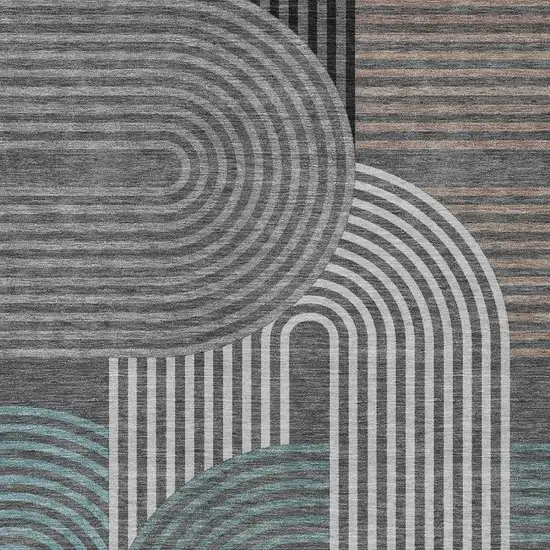 Charcoal And Gray Geometric Washable Indoor Outdoor Area Rug Photo 3